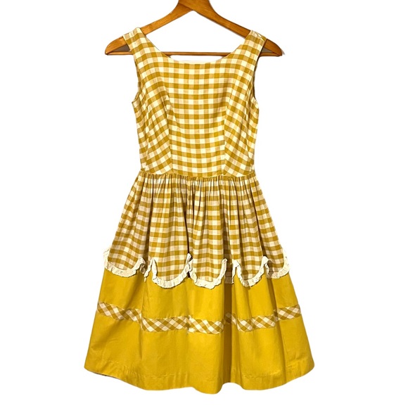 Dresses Vintage Mustard Yellow And White Gingham And Eyelet